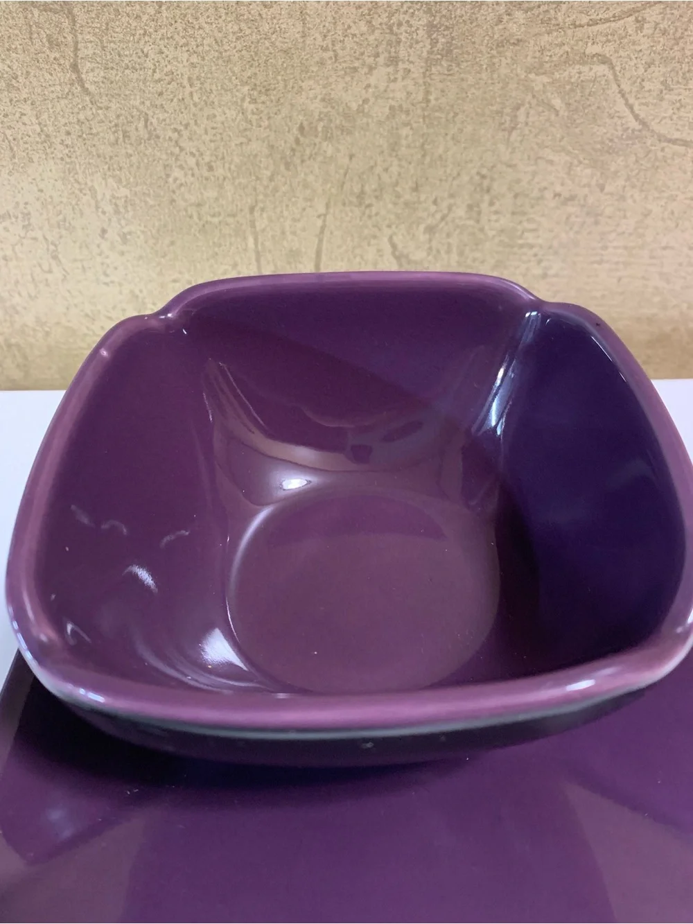 PartyLite Purple Ceramic Bowl & Matching Plate Candle Holder P8082 NEW in Box